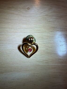 Vintage Gold-tone Heart Pin with Pink Gem